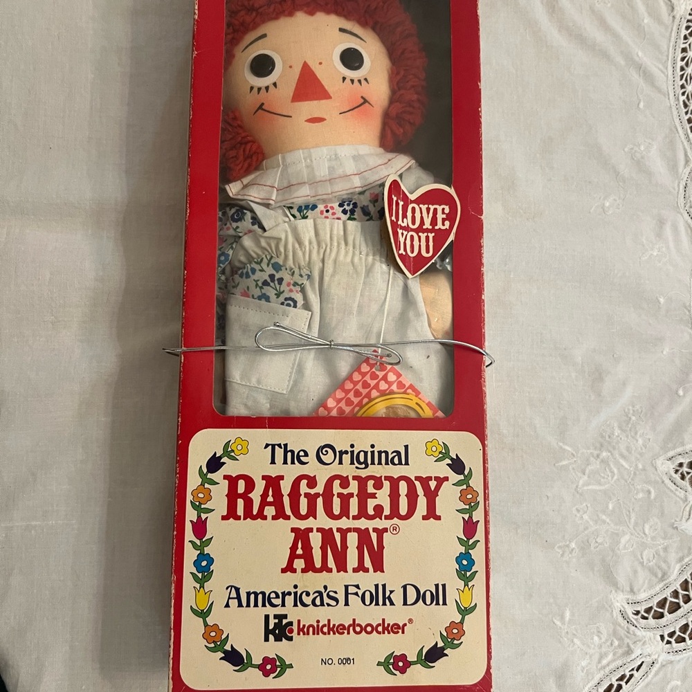 Knickerbocker Raggedy Ann Doll - Red Hair, White Dress